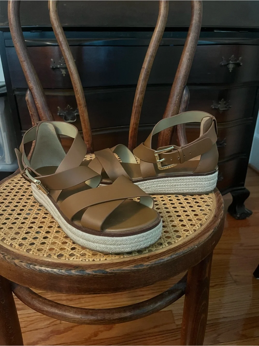 MICHAEL Michael Kors Tan Leather Espadrille Platform Sandals